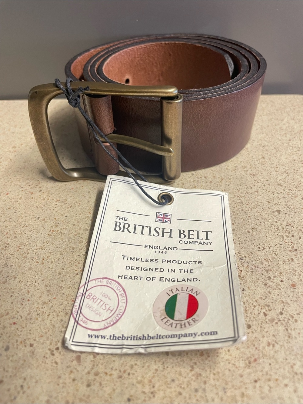 Men's Brown Leather Belt with Antique Brass Buckle